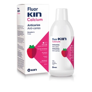 Ополіскувач для порожнини рота зі смаком полуниці для дітей, Fluor Kin Calcium, 500 мл, Laboratorios Kin