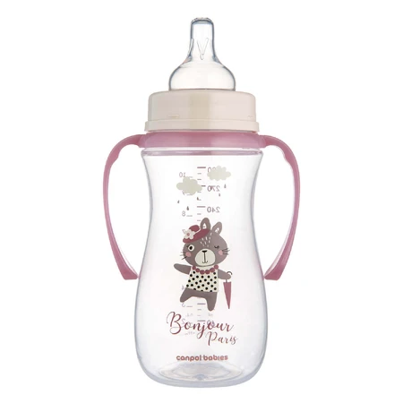 Canpol Babies Easy Start, пляшечка з широким горлом, з ручками, Bonjur Paris, рожева, від 12 місяців, 300 мл: ціни та характеристики