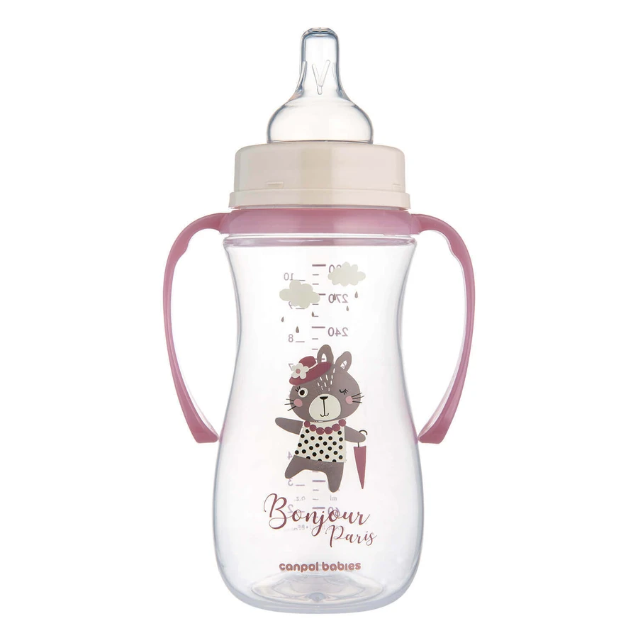 Canpol Babies Easy Start, пляшечка з широким горлом, з ручками, Bonjur Paris, рожева, від 12 місяців, 300 мл: ціни та характеристики