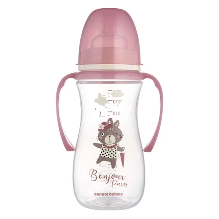 Canpol Babies Easy Start, пляшечка з широким горлом, з ручками, Bonjur Paris, рожева, від 12 місяців, 300 мл: ціни та характеристики