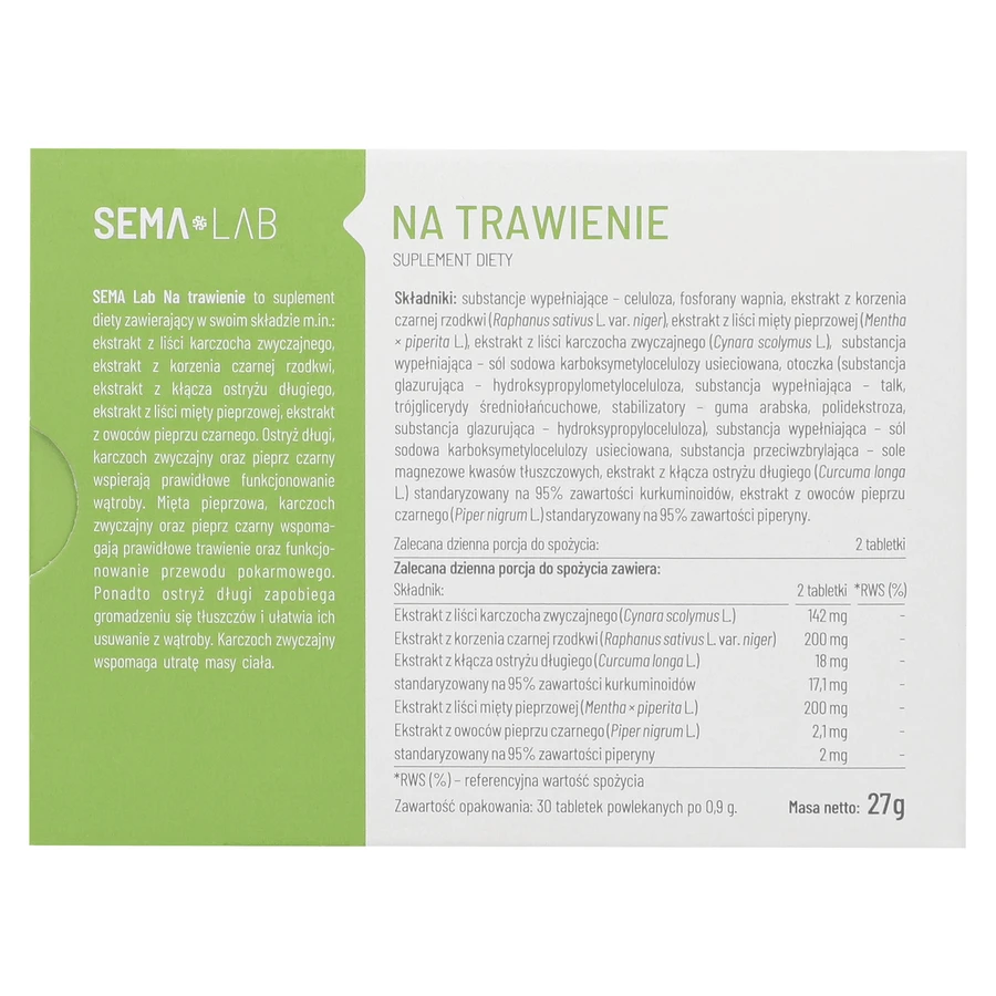 SEMA Lab Na Trawienie, 30 таблеток в пленочной оболочке ДЕФЕКТИРОВАННАЯ УПАКОВКА: цены и характеристики