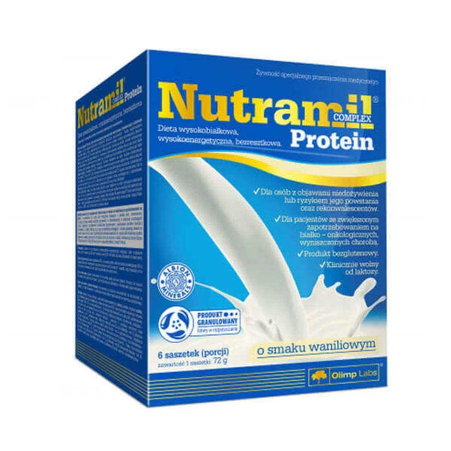 Комплексний протеїн Olimp Nutramil зі смаком ванілі, 72 г х 6 пакетиків ЗАБРУДНЕНА УПАКОВКА: ціни та характеристики