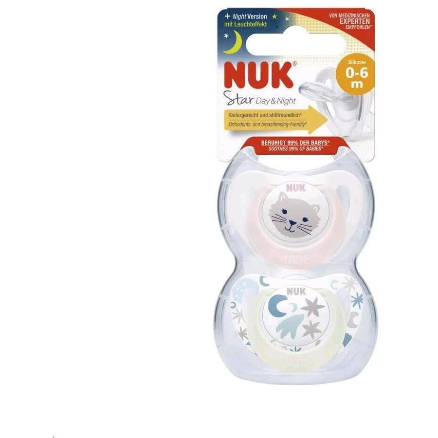 Nuk Пустышка Star De&Night 0-6 м 2 шт: цены и характеристики
