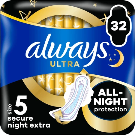 Нічні екстрагігієнічні прокладки Ultra Secure Night (розмір 5) з крильцями 32 шт.: ціни та характеристики