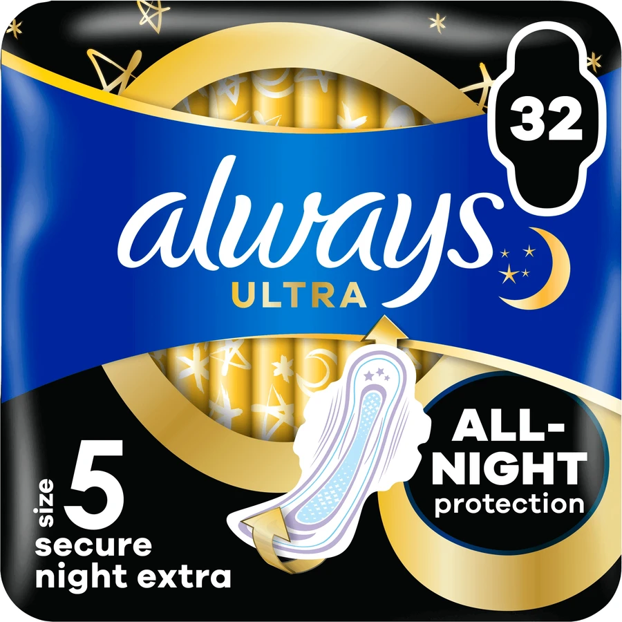 Нічні екстрагігієнічні прокладки Ultra Secure Night (розмір 5) з крильцями 32 шт.: ціни та характеристики