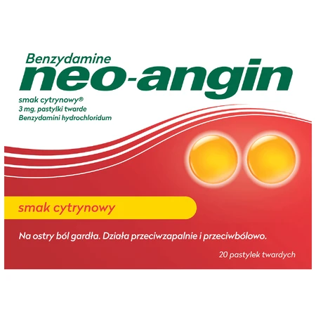 Бензидамин нео-ангин 3 мг, со вкусом лимона, 20 твердых пастилок: цены и характеристики