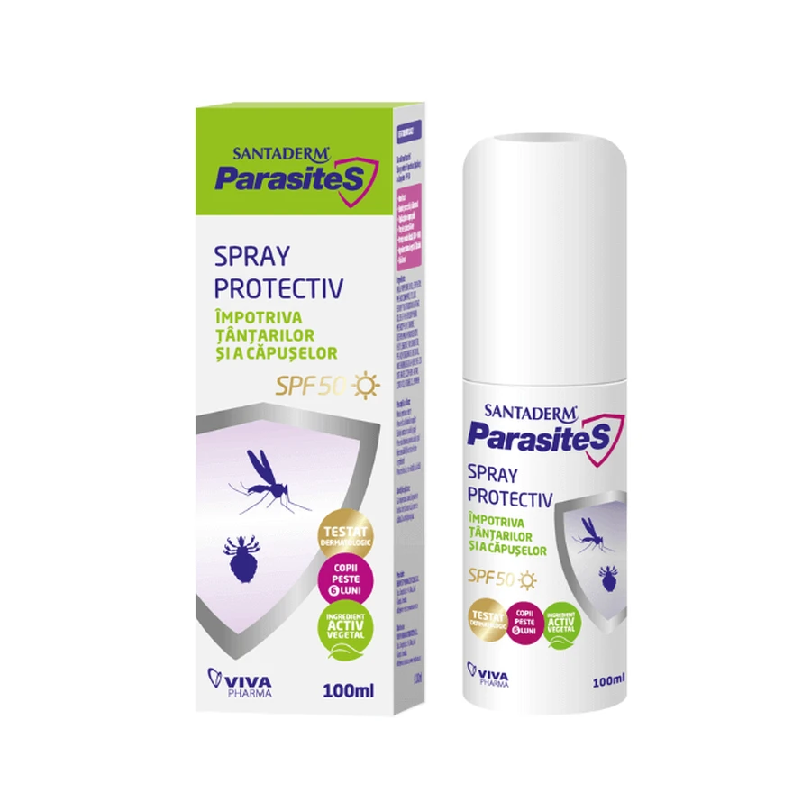 Спрей от комаров и клещей SPF 50, Santaderm Parasites, 100 мл, Viva Pharma: цены и характеристики