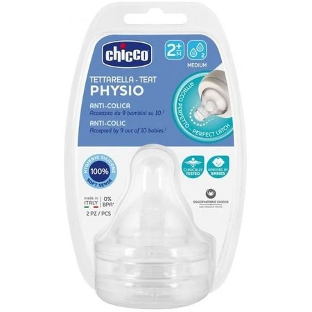 Chicco Пустушка для пляшечок Perfect 5/фізіологічний середній потік 2 м + 2 шт.: ціни та характеристики