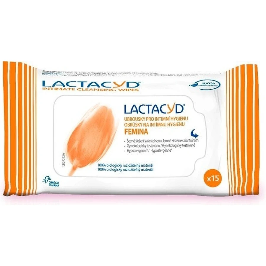 LACTACYD FEMINA 1×15 шт, серветки для інтимної гігієни: ціни та характеристики