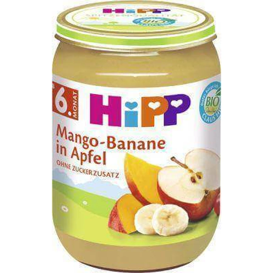 HiPP Органічні яблука з манго та бананами 1×190 г, фруктовий снек для дітей: ціни та характеристики