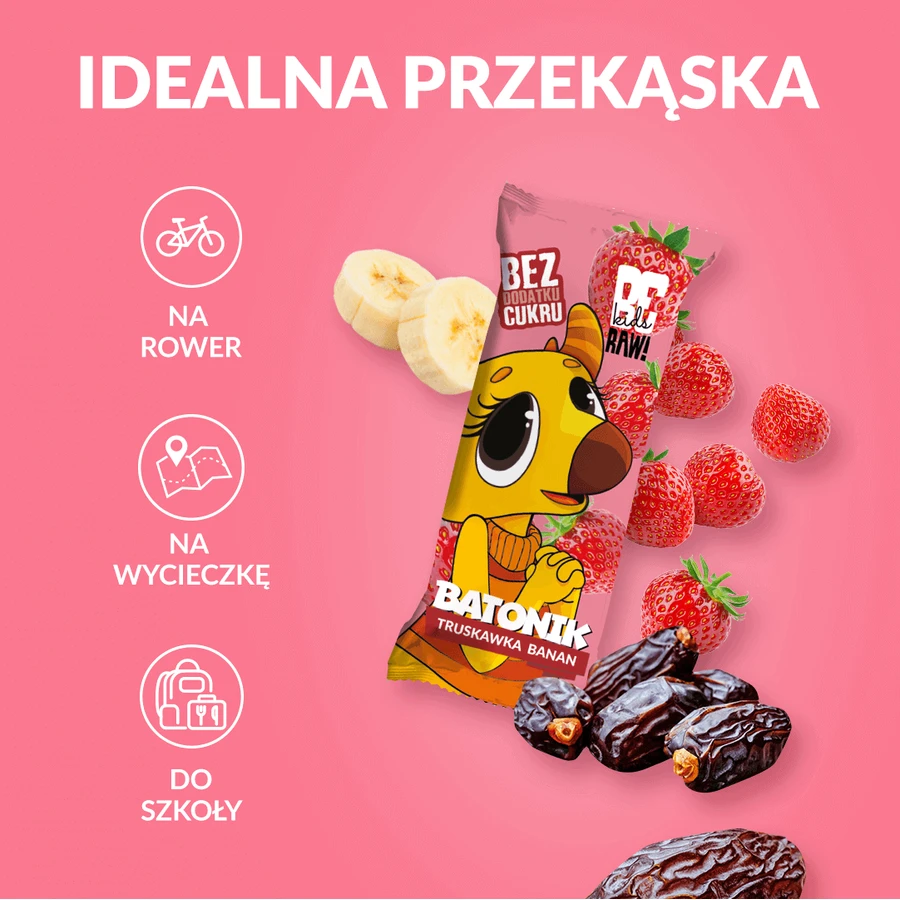 BeRAW! Kids, батончик, полуниця, банан, без цукру, 25 г: ціни та характеристики