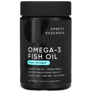 Омега-3, рыбий жир Sports Research Omega-3 Fish Oil,  тройная сила, 1250 мг, 90 гелевых капсул