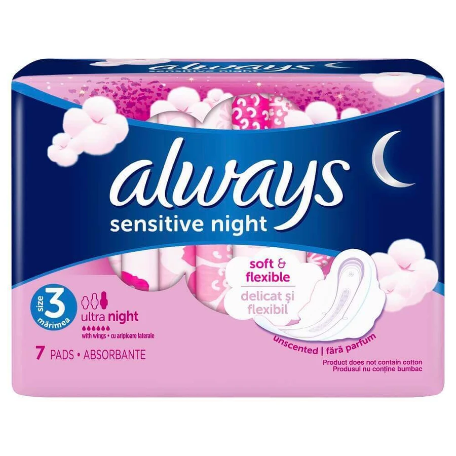 Прокладки Always Sensitive Ultra Night ночные, 6 капель, 7 шт.: цены и характеристики