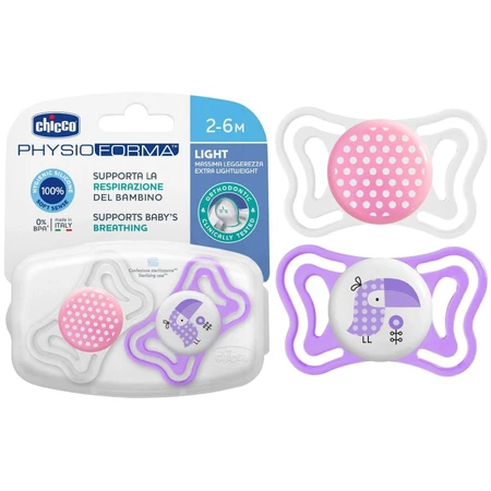 Chicco Soother Physio Light Silicone Soother 6-16m+, рожевий 2шт 1×2 шт, заспокійлива пустушка (6-16м.+): ціни та характеристики