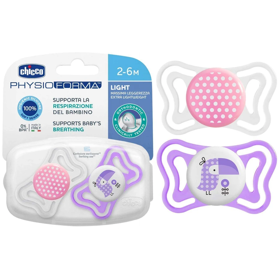 Chicco Soother Physio Light Silicone Soother 6-16m+, рожевий 2шт 1×2 шт, заспокійлива пустушка (6-16м.+): ціни та характеристики