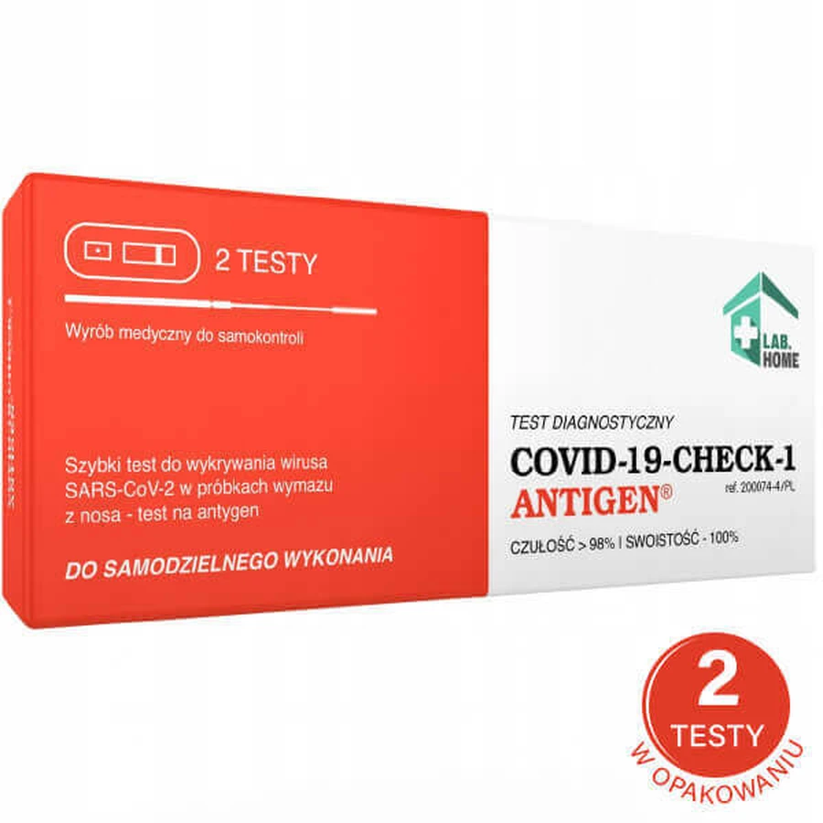 LabHome, COVID-19-Check-1 Антиген, діагностичний тест для виявлення вірусу SARS-CoV-2, 2 уп.: ціни та характеристики