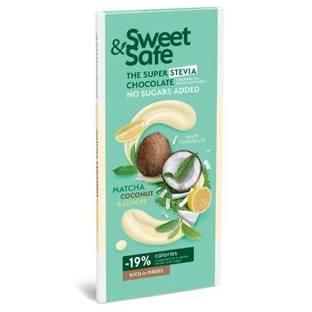 Білий шоколад із зеленим чаєм матчу, кокосом та лимоном Sweet & Safe, 90 г, Sly Nutrition