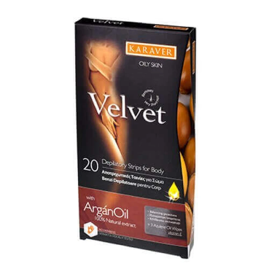 Полоски для удаления волос на теле с маслом арганы Velvet, 20 штук, Karaver: цены и характеристики