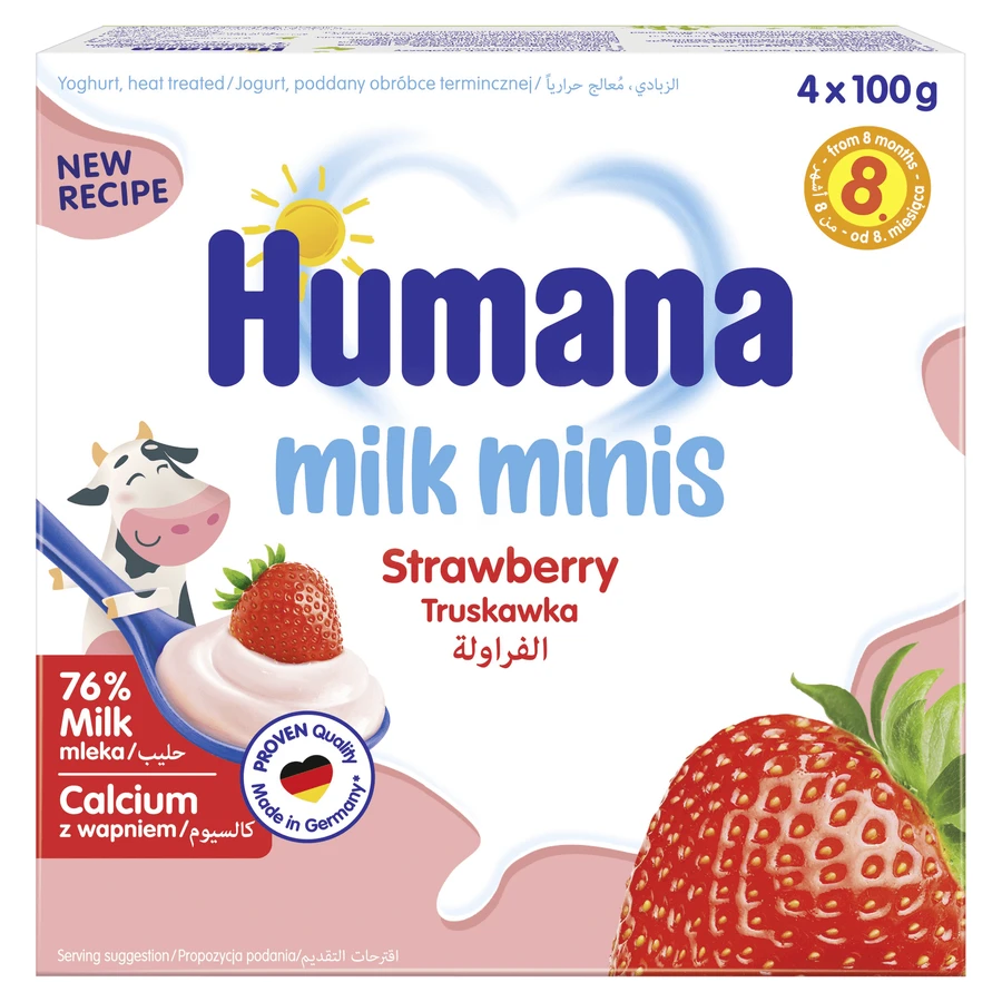 Йогуртовий десерт Humana Milk Minis зі смаком полуниці, після 8 місяців, 4 х 100 г: ціни та характеристики