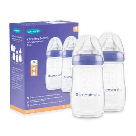 Пляшечка NaturalWave® середнього потоку з соскою, +3 місяці, 2 X 240 мл, Lansinoh: ціни та характеристики