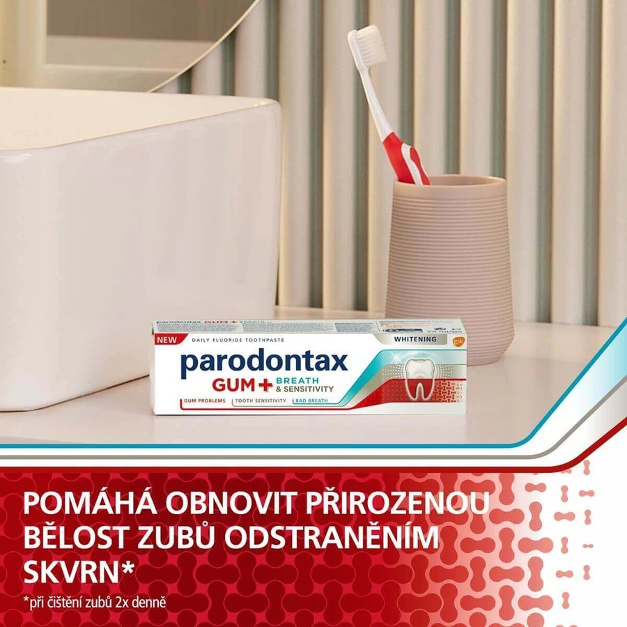 Parodontax White DUO для прорізування зубів, запаху з рота та чутливих зубів, відбілюючий 2 x 75 мл: ціни та характеристики