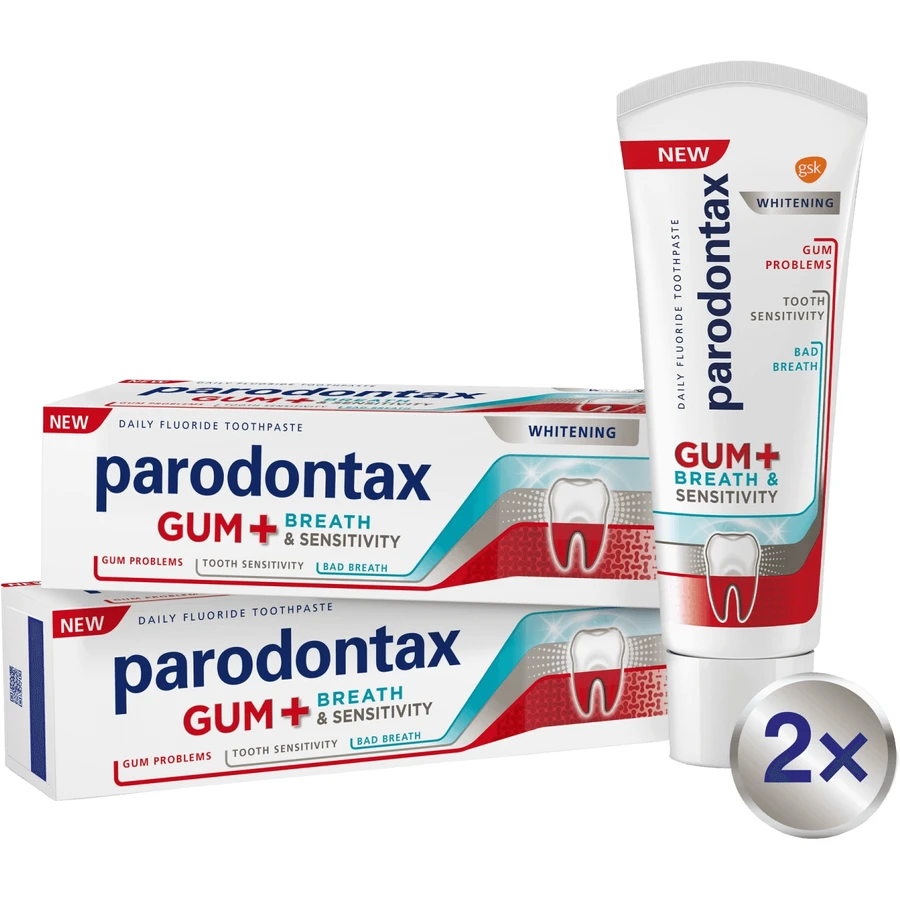 Parodontax White DUO для прорізування зубів, запаху з рота та чутливих зубів, відбілюючий 2 x 75 мл: ціни та характеристики