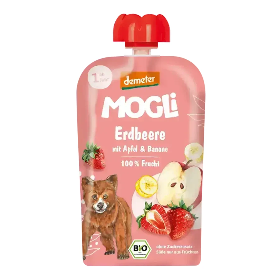 Органическое пюре с клубникой, яблоками и бананами, 1 год+, 100 г, Mogli: цены и характеристики