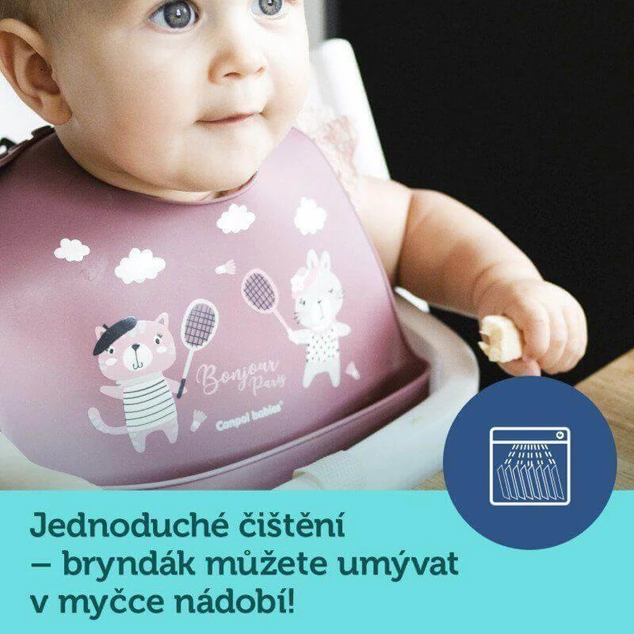 Canpol babies Bonjour Paris Силіконовий нагрудник з кишенькою рожевий: ціни та характеристики