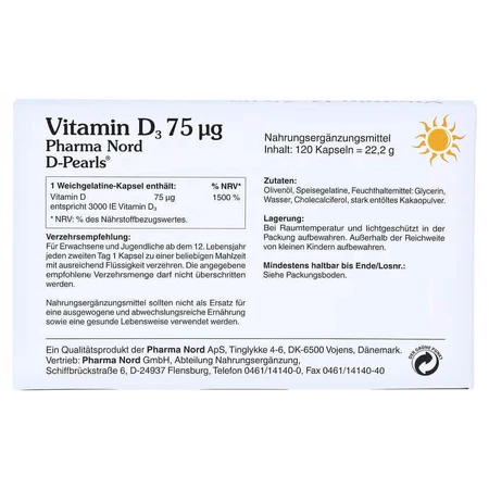 Вітамін D3 3000UI D-Pearls 75 мкг, 80 м'яких гелів, Pharma Nord: ціни та характеристики