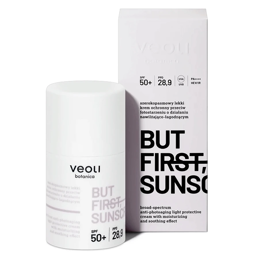 Veoli Botanica But First, Sunscreen, легкий сонцезахисний крем широкого спектру дії зі зволожуючими та заспокійливими властивостями, SPF 50+, 50 мл: ціни та характеристики