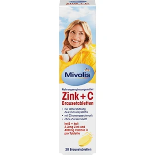 Цинк+С Mivolis Zink+C шипучі таблетки зі смаком лимона, 20 шт.