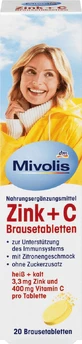 Цинк + С Mivolis Zink + C  шипучие таблетки с вкусом лимона, 20 шт.