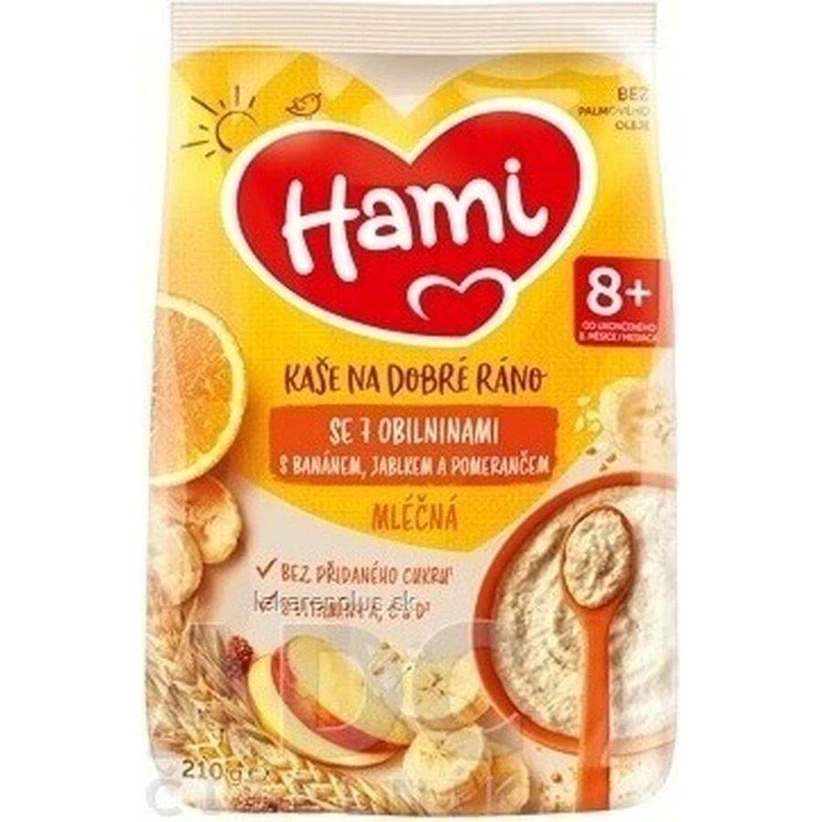 HAMI Молочна каша з 7 злаків з бананом, яблуком та апельсином 1×210 г, фруктова каша: ціни та характеристики