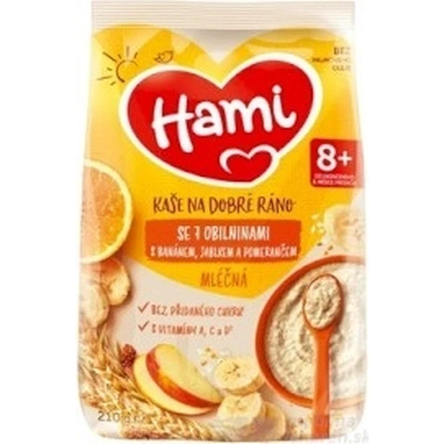 HAMI Молочна каша з 7 злаків з бананом, яблуком та апельсином 1×210 г, фруктова каша: ціни та характеристики