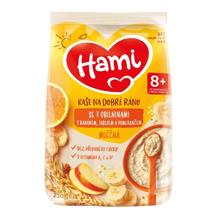 HAMI Молочна каша з 7 злаків з бананом, яблуком та апельсином 1×210 г, фруктова каша: ціни та характеристики