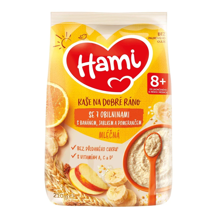 HAMI Молочна каша з 7 злаків з бананом, яблуком та апельсином 1×210 г, фруктова каша: ціни та характеристики