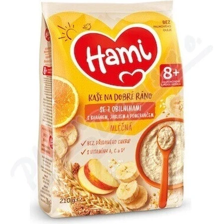 HAMI Молочна каша з 7 злаків з бананом, яблуком та апельсином 1×210 г, фруктова каша: ціни та характеристики