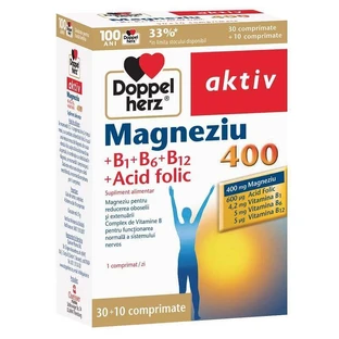 Магний 400 мг+ витамины B1+B6+B12+фолиевая кислота Doppelherz, 30+10 таблеток