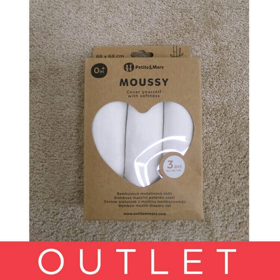 PETITE&MARS Набор бамбуковых подгузников для линьки 3шт Moussy Total White, 68 x 68 см 1×3 шт, набор подгузников: цены и характеристики