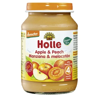 Персикове та яблучне пюре, +4 місяці, 190 г, Holle Baby Food