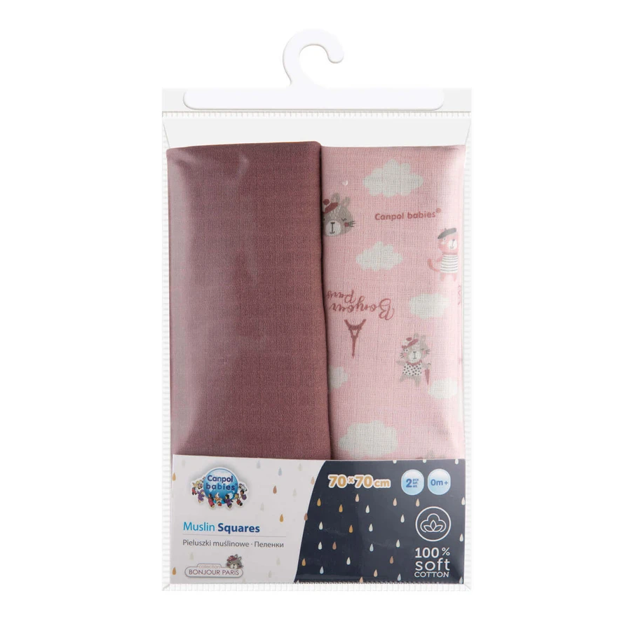 Canpol Babies, тканевые подгузники, 70 см x 70 см, Bonjour Paris, розовый, 2 шт.: цены и характеристики