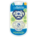 Набор из 2 силиконовых пустышек с колпачком Advantage Blue, 6-18 месяцев, Dr Brown`s