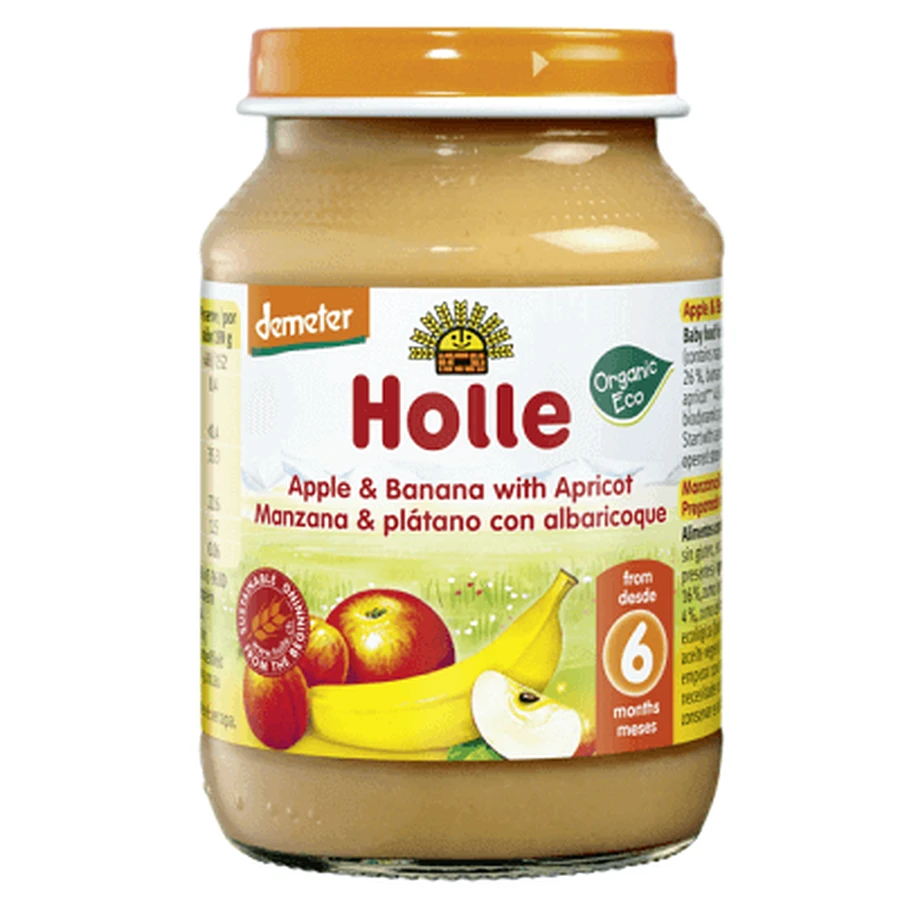Пюре з яблука, банана та абрикоса, +6 місяців, 190 г, Holle Baby Food: ціни та характеристики