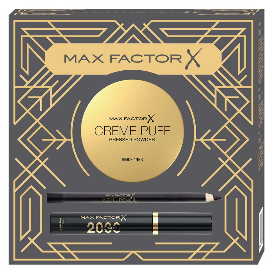 Набір Max Factor, 2000 Calorie Black, туш для вій, 9 мл + Cremepuff, напівпрозорий 005, 14 г + Kohl Pencil, олівець для очей, чорний, 4 г: ціни та характеристики