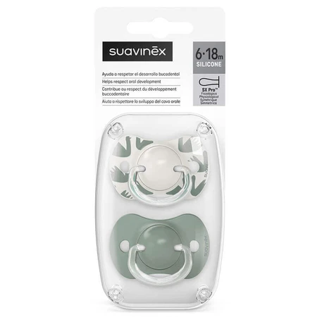 Suavinex A walk in park SX Pro, физиологический манекен, силикон, оливково-зеленый, 6-18 месяцев, 2 шт.: цены и характеристики