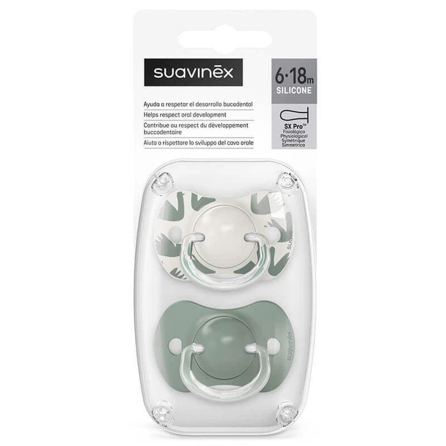 Suavinex A walk in park SX Pro, физиологический манекен, силикон, оливково-зеленый, 6-18 месяцев, 2 шт.: цены и характеристики