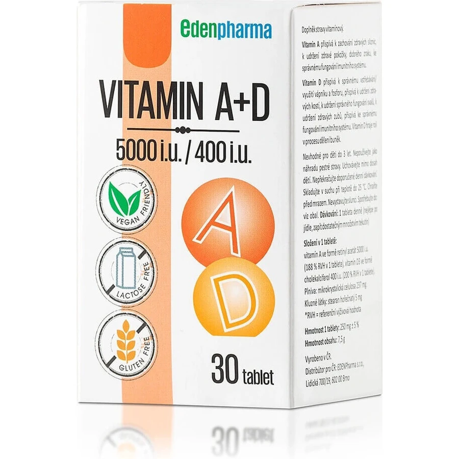 EDENPharma ВИТАМИН A + D3 (5000 ЕД / 400 ЕД) 1×30 табл, пищевая добавка: цены и характеристики