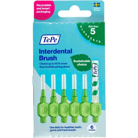 Щітки TePe Interdental розмір 5 зелені 0,8 мм, паперова коробка 6 шт.: ціни та характеристики