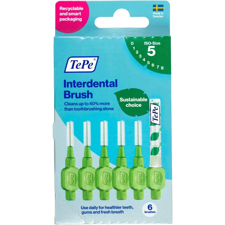 Щітки TePe Interdental розмір 5 зелені 0,8 мм, паперова коробка 6 шт.: ціни та характеристики