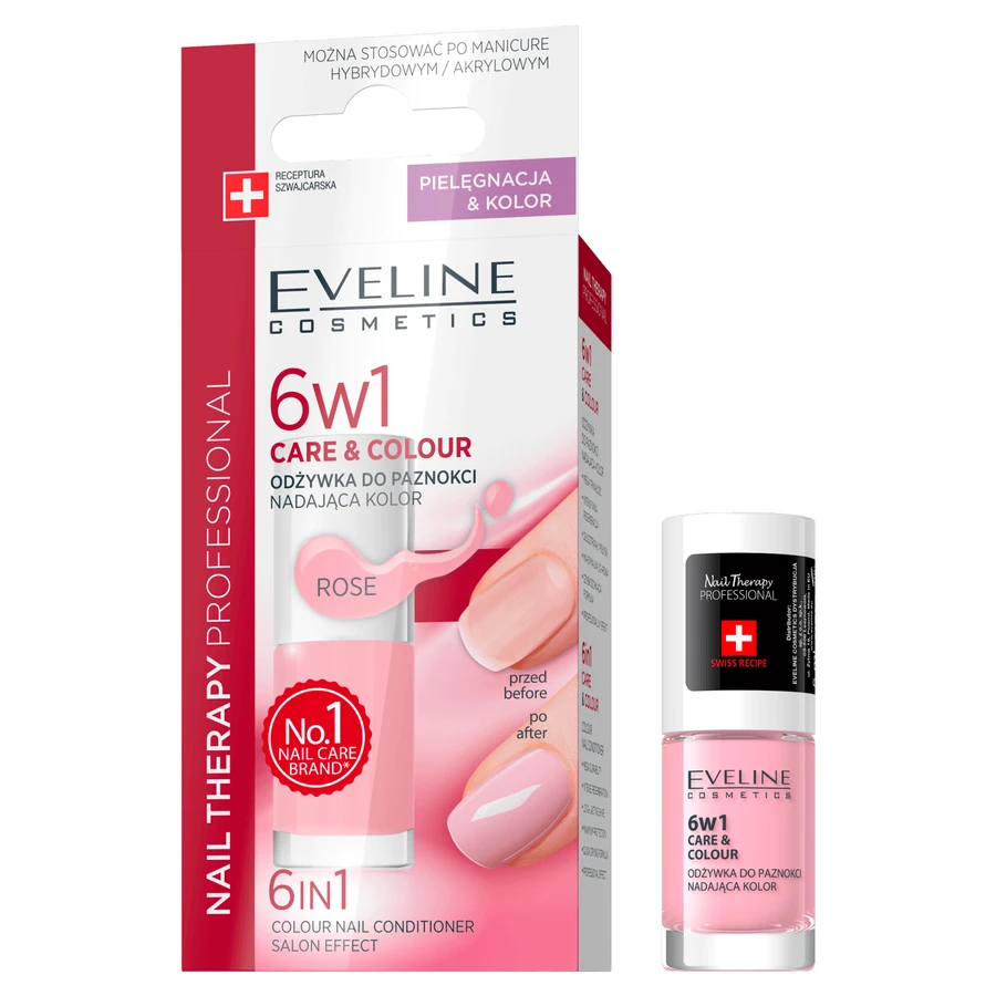 Eveline Cosmetics Nail Therapy 6in1, концентрований лак для нігтів, що підсилює колір, троянда, 5 мл: ціни та характеристики